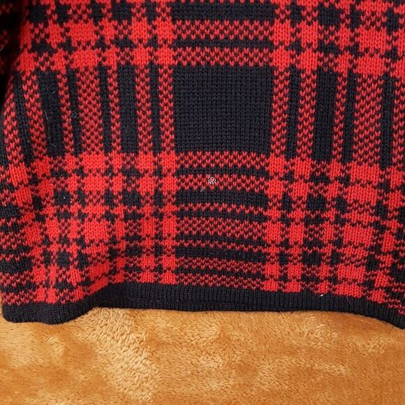 TALLY HO Womens Sweater Medium Red Plaid Zip Up Turtleneck Pockets Coatigan - Picture 6 of 7
